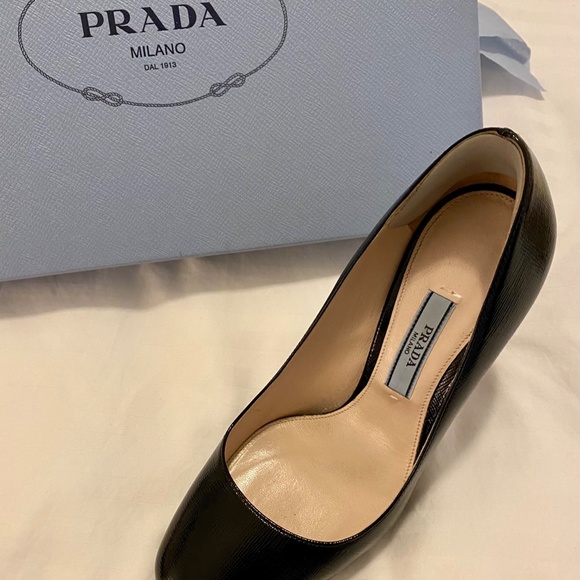 Prada Platform Shoes - Black Textured Leather - Size US 5/UK35 - Picture 6 of 10